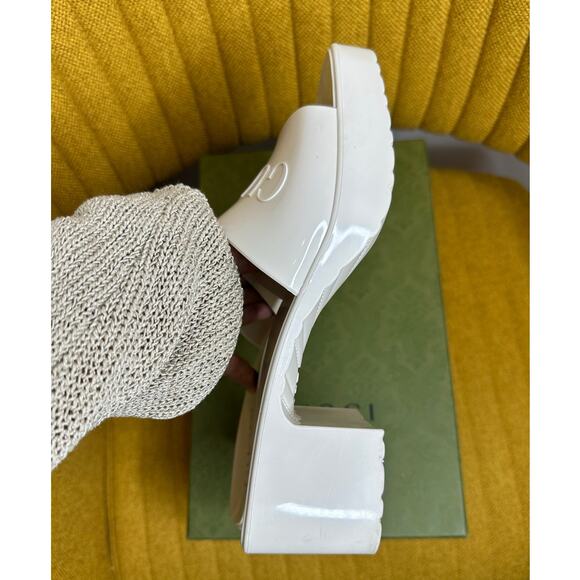 Gucci Rubber embossed Logo Womens Platform Slides size 36 Mystic White color - Picture 12 of 17